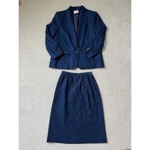 Pendleton Women's Dark Academia Skirt Suit Navy Blue Virgin Wool 2-Piece Set